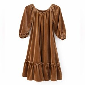 Old Navy Girls Brown Velvet Dress Size 5T Long Sleeve Peasant Dress Fall Holiday